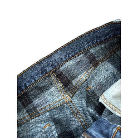 RARE Distressed Plaid Inside Levis 514 Straight Leg Mens Blue Denim Jeans 34x30 - Picture 6 of 15